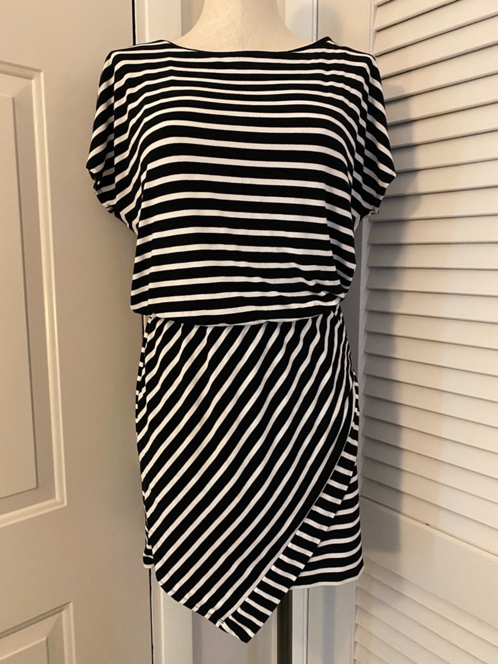White House Black Market Black & White Striped Mini Dress- Size Small